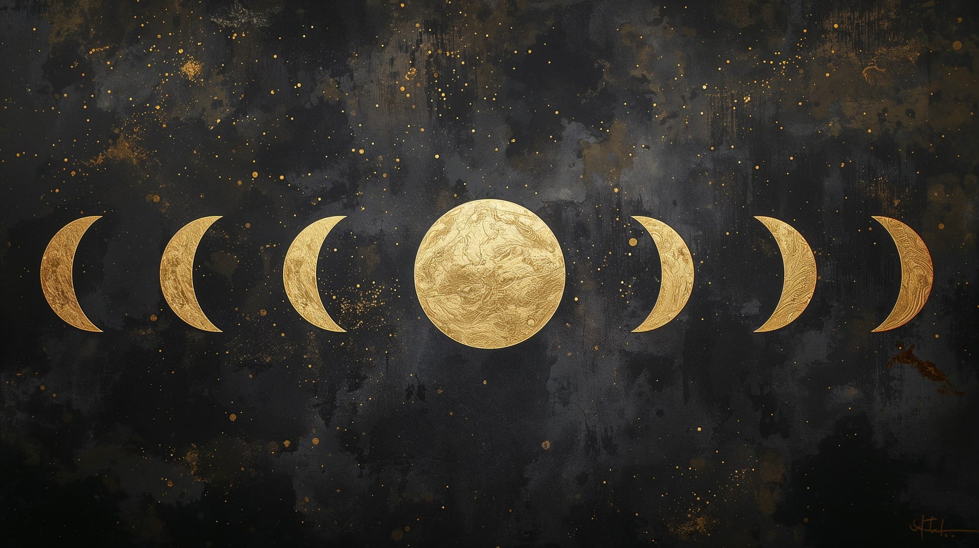 Moody minimalist Black lunar phases featuring full moon, crescent moons and starfield - Wall Mural & Peel and Stick Wallpaper for Minimalist Interiors and Premium Home Styling.