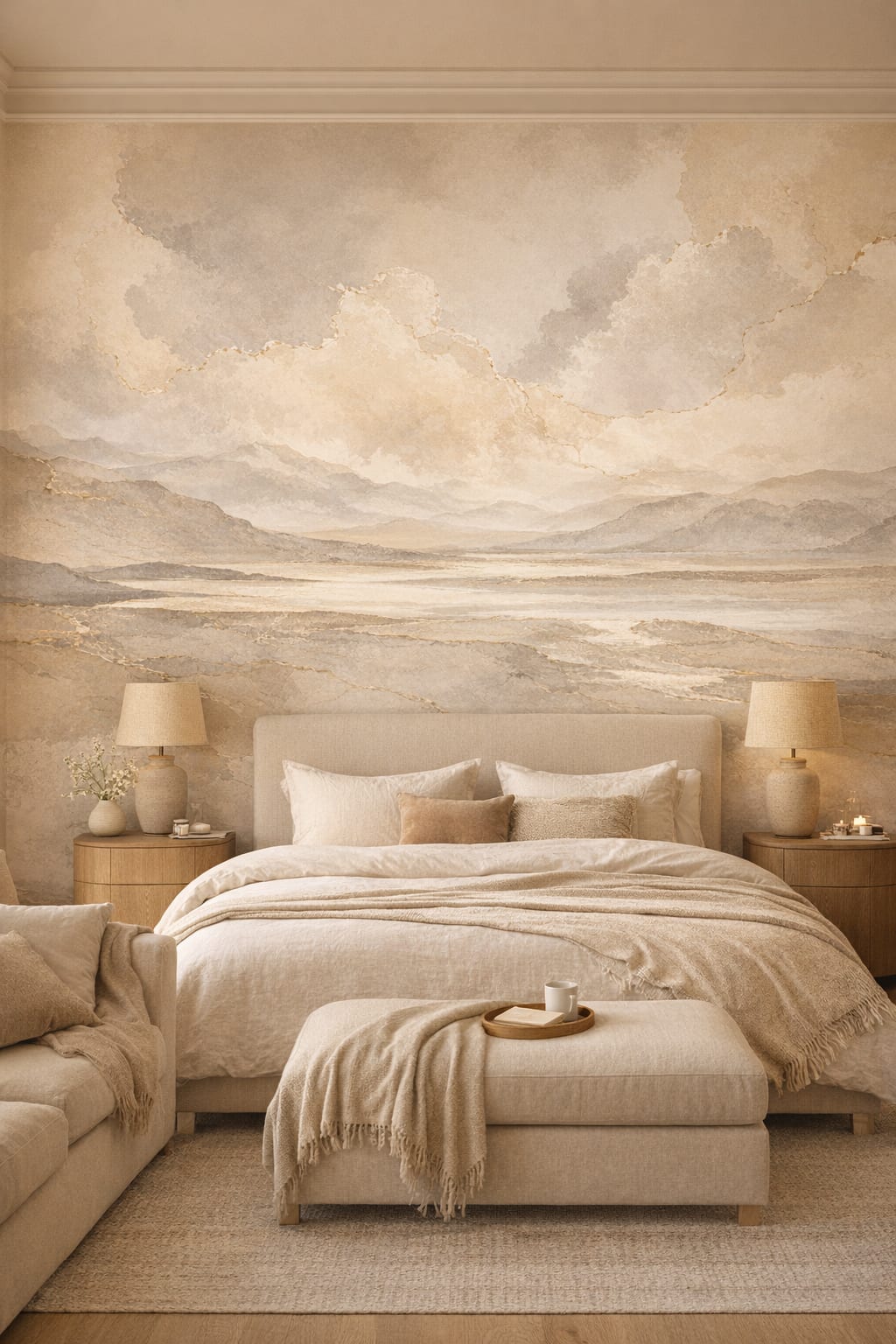 Greige Quiet Luxury abstract marble - Wall Mural Peel and Stick Wallpaper for Quiet Luxury Master Bedroom.