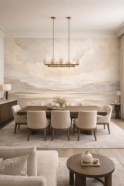 Neutral stone abstract marble - Wall Mural Peel and Stick Wallpaper for Luxury Contemporary Formal Dining Room.