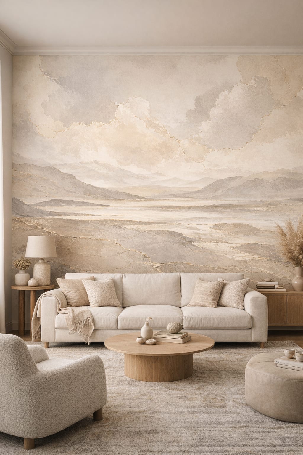 Organic Modern cream-sand abstract marble - Wall Mural Peel and Stick Wallpaper for Organic Modern Living Room.