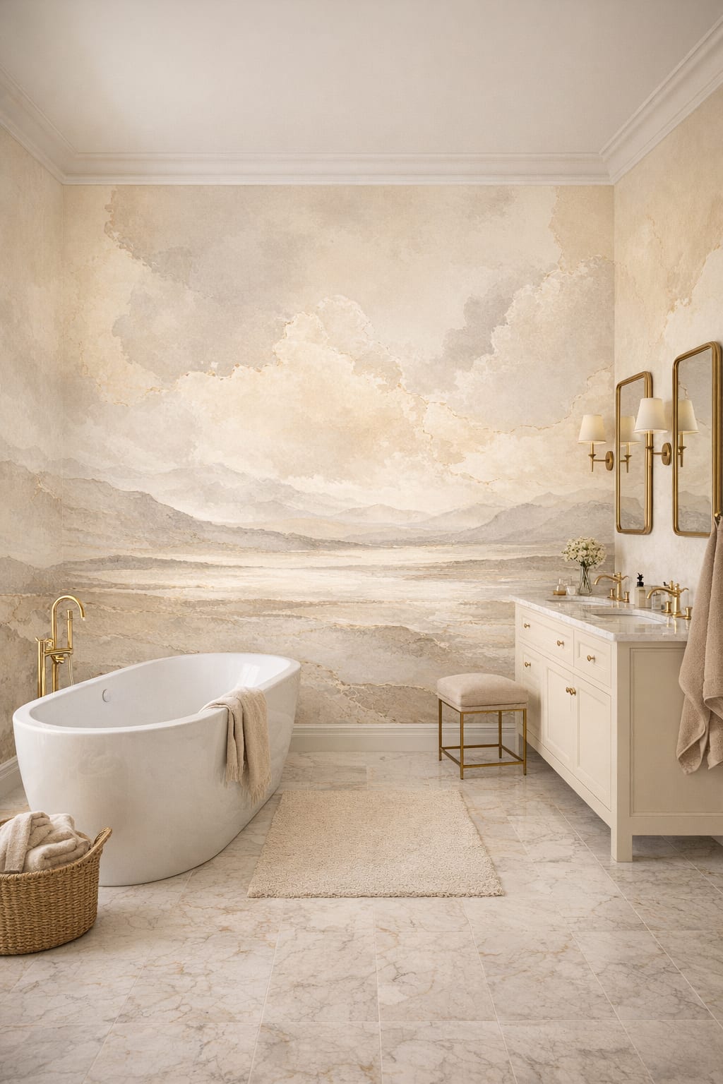 Cream Modern Classic abstract marble - Wall Mural Peel and Stick Wallpaper for Modern Classic Luxury Bathroom.