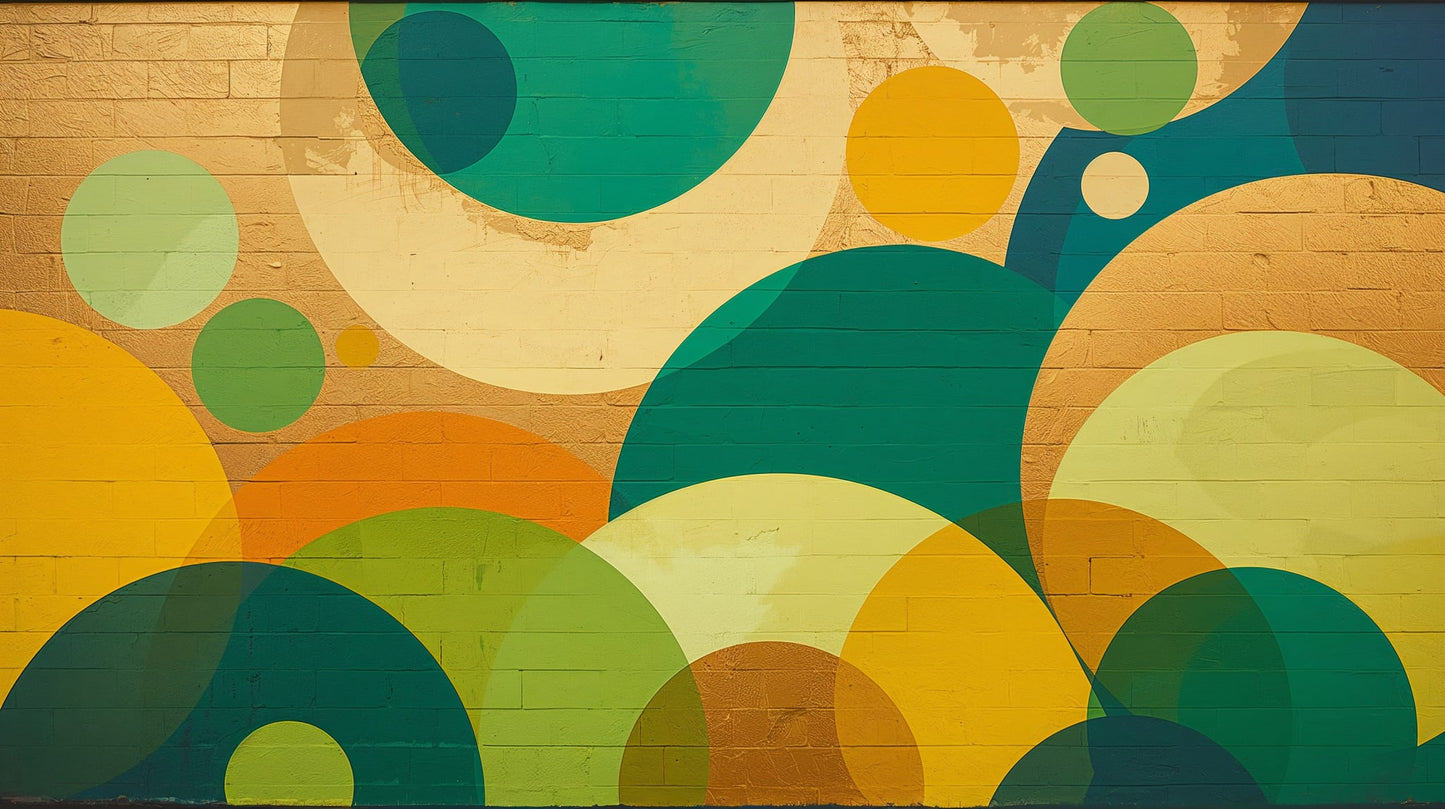 Bold modern Teal geometric circles featuring overlapping arcs and color blocks - Wall Mural & Peel and Stick Wallpaper for Geometric Interiors and Premium Home Styling.