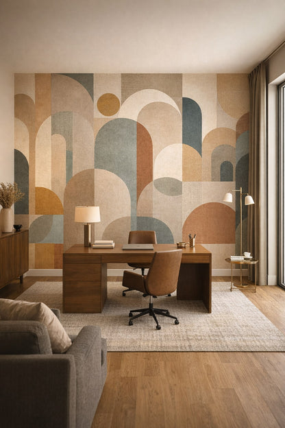 Bauhaus white-primary geometric arches featuring geometric blocks - Wall Mural Peel and Stick Wallpaper for Bauhaus Executive Home Office.