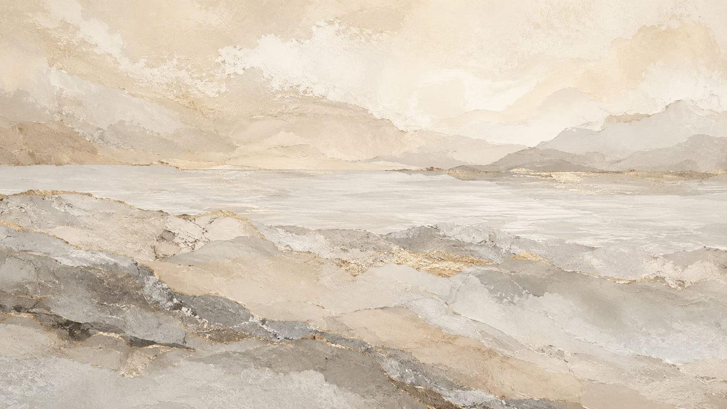 Refined Textured Cream stone layers featuring gold veining - Wall Mural & Peel and Stick Wallpaper for Textured Interiors and Premium Home Styling