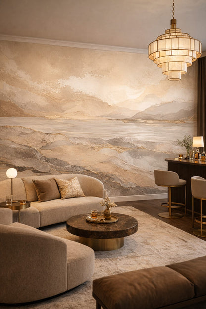 Art Deco black-gold abstract stone layers featuring gold veining - Wall Mural Peel and Stick Wallpaper for Art Deco Bar/Lounge.
