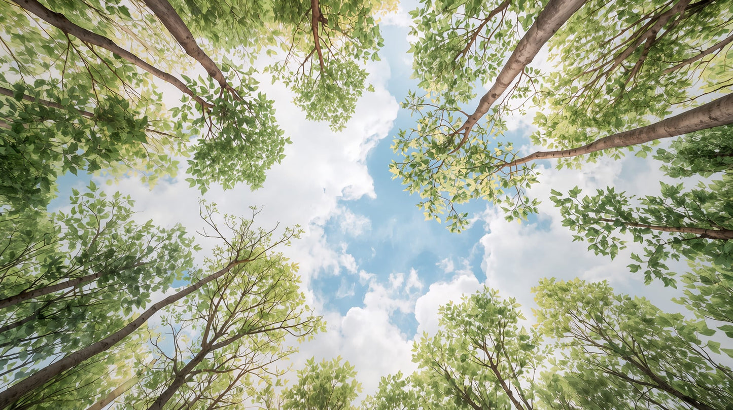 Airy Serene Leaf Green tree canopy featuring sky view, green leaves, and tree branches - Wall Mural & Peel and Stick Wallpaper for Interiors and Premium Home Styling