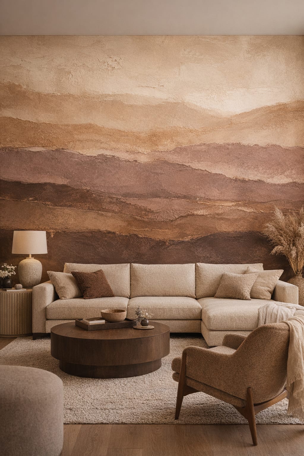 Organic Modern cream abstract landscape - Wall Mural Peel and Stick Wallpaper for Organic Modern Living Room.