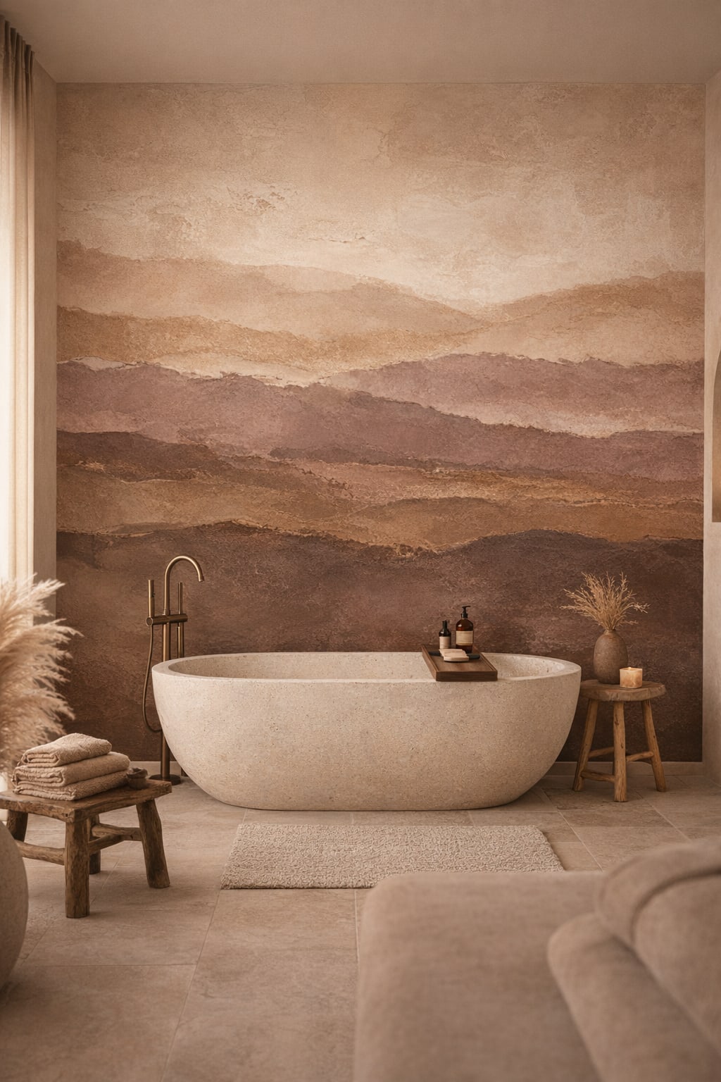 Sand clay abstract landscape - Wall Mural Peel and Stick Wallpaper for Desert Modern Luxury Bathroom.