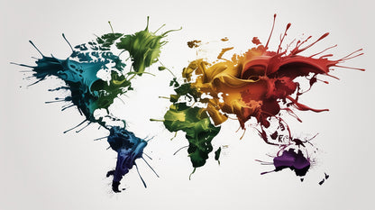 Bold artistic White world map featuring paint splashes and abstract ink - Wall Mural & Peel and Stick Wallpaper for Abstract Interiors and Premium Home Styling.