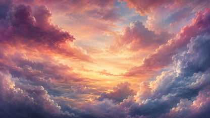 Ethereal Cinematic Peach Sunset cloudscape featuring layered clouds - Wall Mural & Peel and Stick Wallpaper for Painterly Interiors and Premium Home Styling