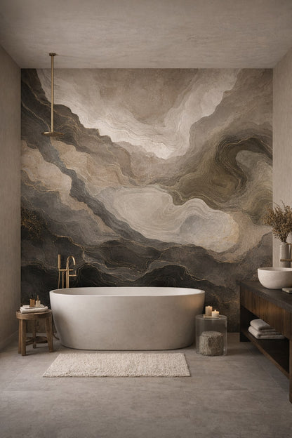 Luxury neutral abstract marble - Wall Mural Peel and Stick Wallpaper for Luxury Contemporary Luxury Bathroom.