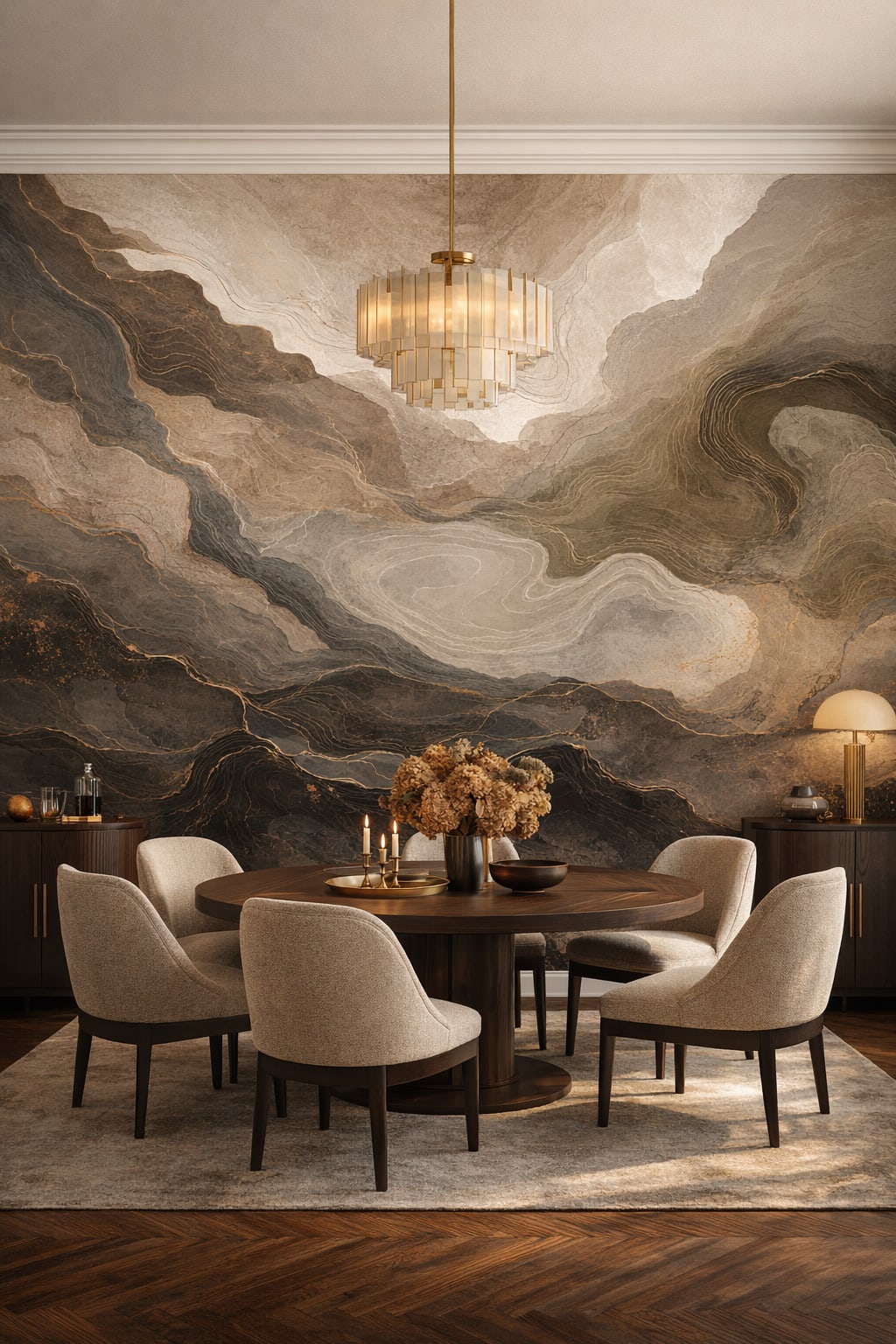Art Deco black gold abstract marble - Wall Mural Peel and Stick Wallpaper for Art Deco Formal Dining Room.