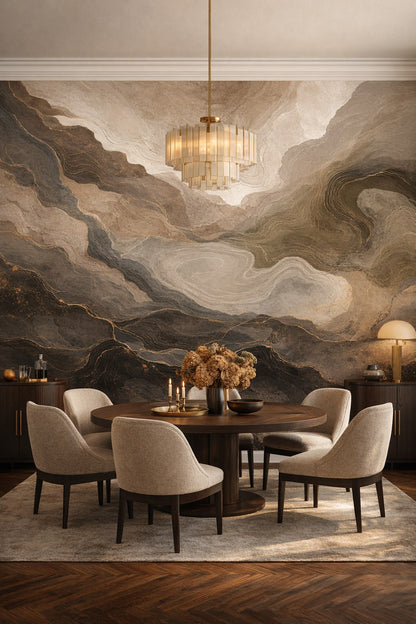 Art Deco black gold abstract marble - Wall Mural Peel and Stick Wallpaper for Art Deco Formal Dining Room.