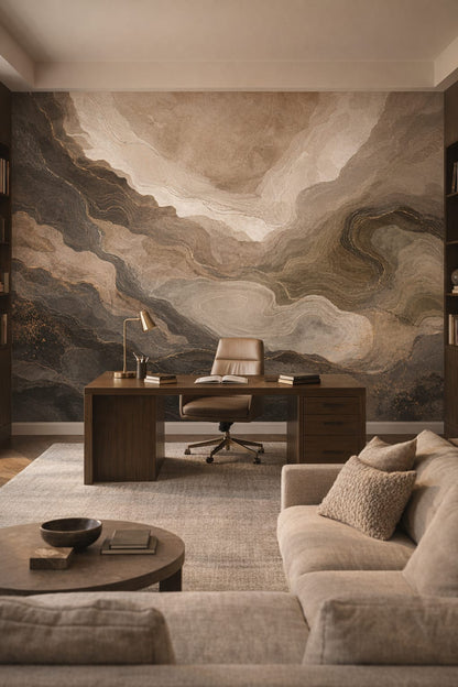 Modernist gray abstract marble - Wall Mural Peel and Stick Wallpaper for Modern (Modernist) Executive Home Office.