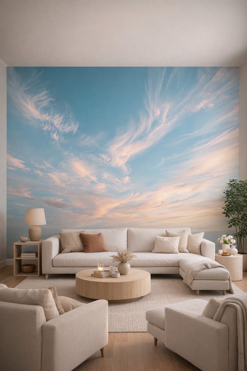 Organic cream clouds - Wall Mural Peel and Stick Wallpaper for Organic Modern Living Room.