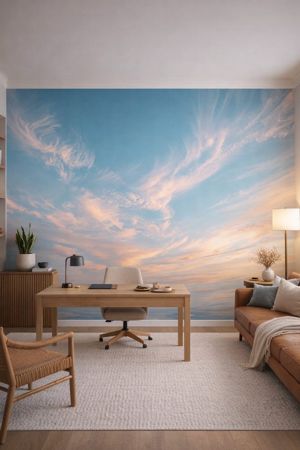 Modern neutral clouds - Wall Mural Peel and Stick Wallpaper for California Modern Executive Home Office.