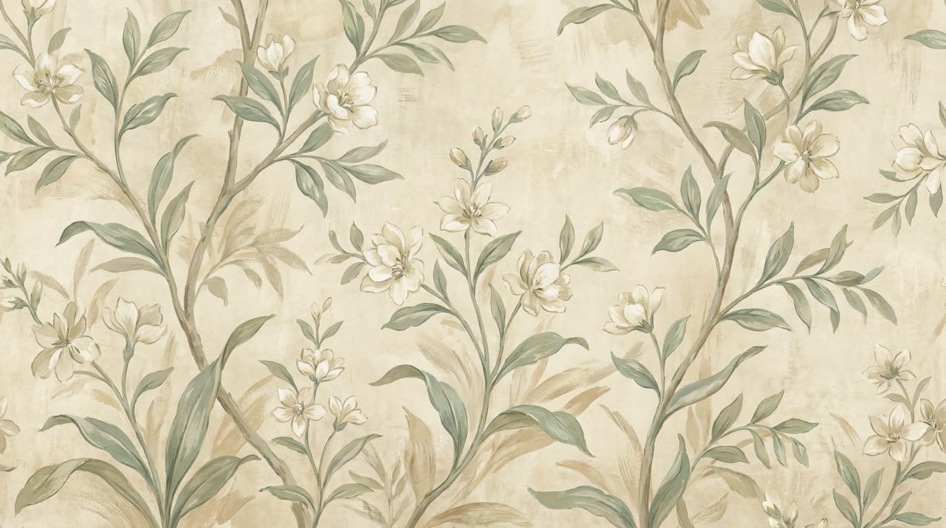 Soft painterly Cream floral branches featuring delicate stems - Wall Mural & Peel and Stick Wallpaper for Watercolor Interiors and Premium Home Styling