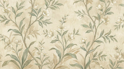 Soft painterly Cream floral branches featuring delicate stems - Wall Mural & Peel and Stick Wallpaper for Watercolor Interiors and Premium Home Styling