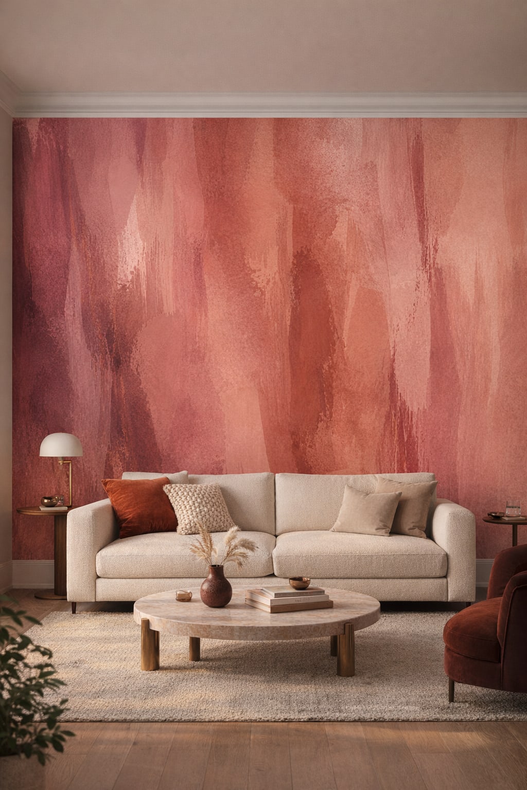 Neutral stone abstract brushstrokes - Wall Mural Peel and Stick Wallpaper for Luxury Contemporary Living Room.