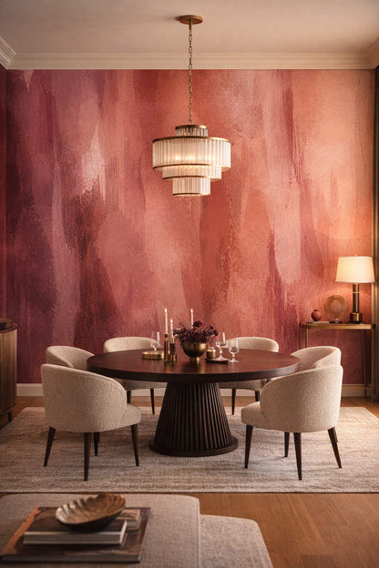 Art Deco burgundy abstract brushstrokes - Wall Mural Peel and Stick Wallpaper for Art Deco Formal Dining Room.