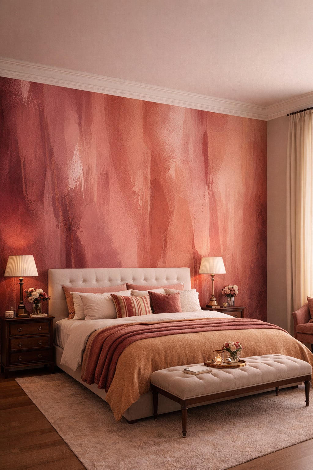 Jewel-toned Modern Victorian abstract brushstrokes - Wall Mural Peel and Stick Wallpaper for Modern Victorian Master Bedroom.