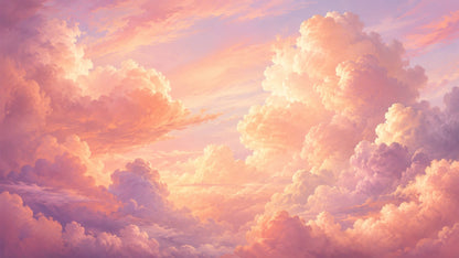 Painterly Dreamy Peach Pink cloudscape featuring clouds - Wall Mural & Peel and Stick Wallpaper for Painterly Interiors and Premium Home Styling.