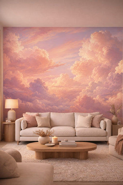 Organic Modern cream cloudscape - Wall Mural Peel and Stick Wallpaper for Organic Modern Living Room.