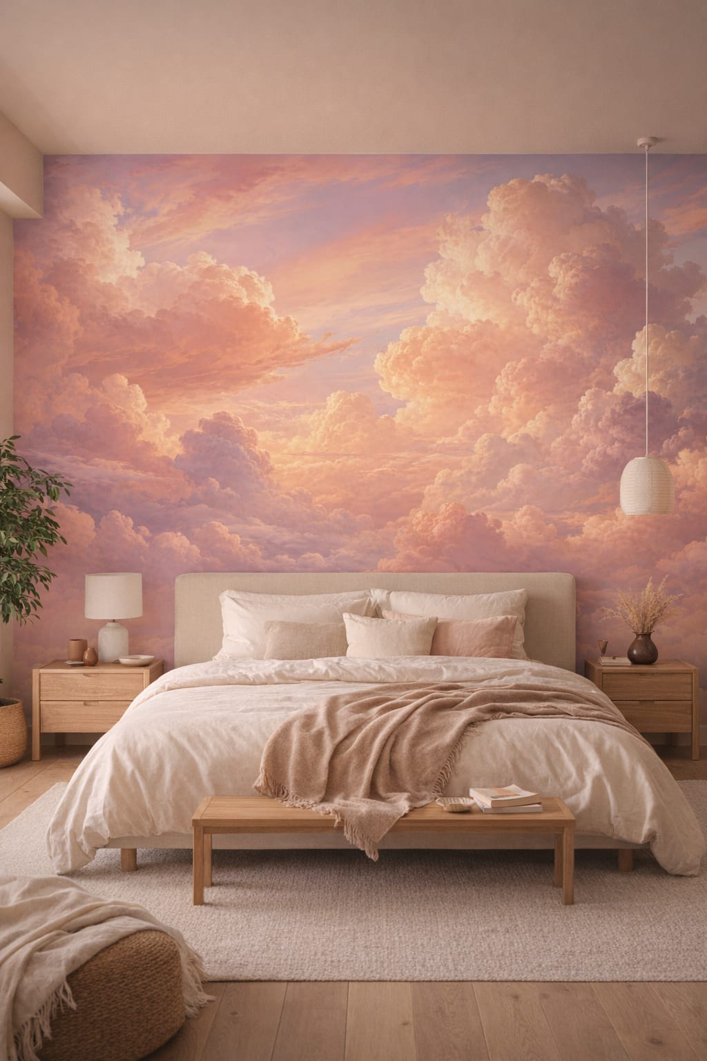 Japandi sand cloudscape - Wall Mural Peel and Stick Wallpaper for Japandi Master Bedroom.