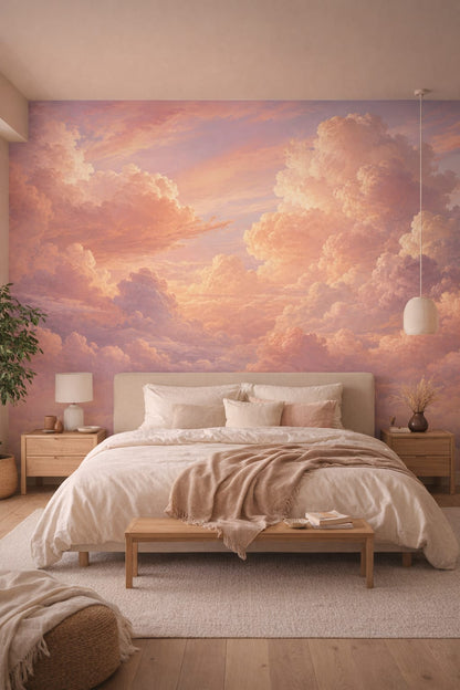Japandi sand cloudscape - Wall Mural Peel and Stick Wallpaper for Japandi Master Bedroom.