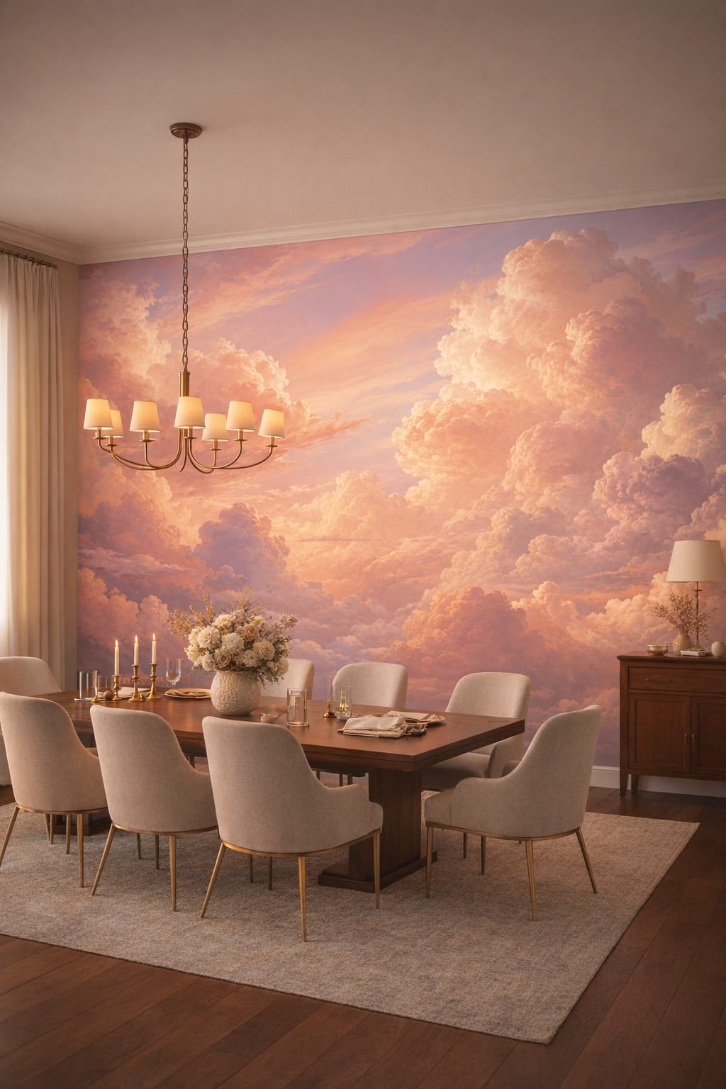 Quiet Luxury greige cloudscape - Wall Mural Peel and Stick Wallpaper for Quiet Luxury Formal Dining Room.