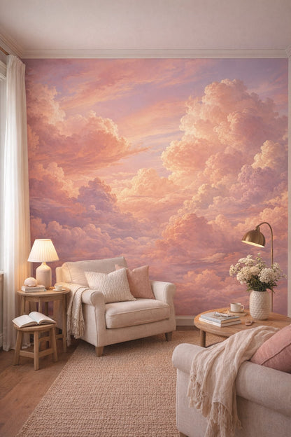 Blue sand Coastal cloudscape - Wall Mural Peel and Stick Wallpaper for Coastal Reading Corner.