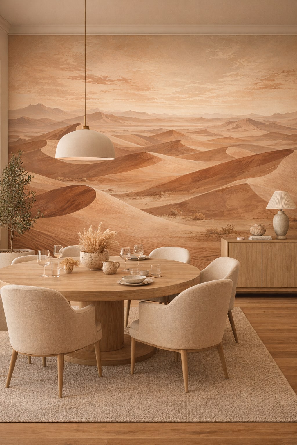 Mediterranean Modern sand sand dunes featuring mountain range - Wall Mural Peel and Stick Wallpaper for Mediterranean Modern Formal Dining Room.