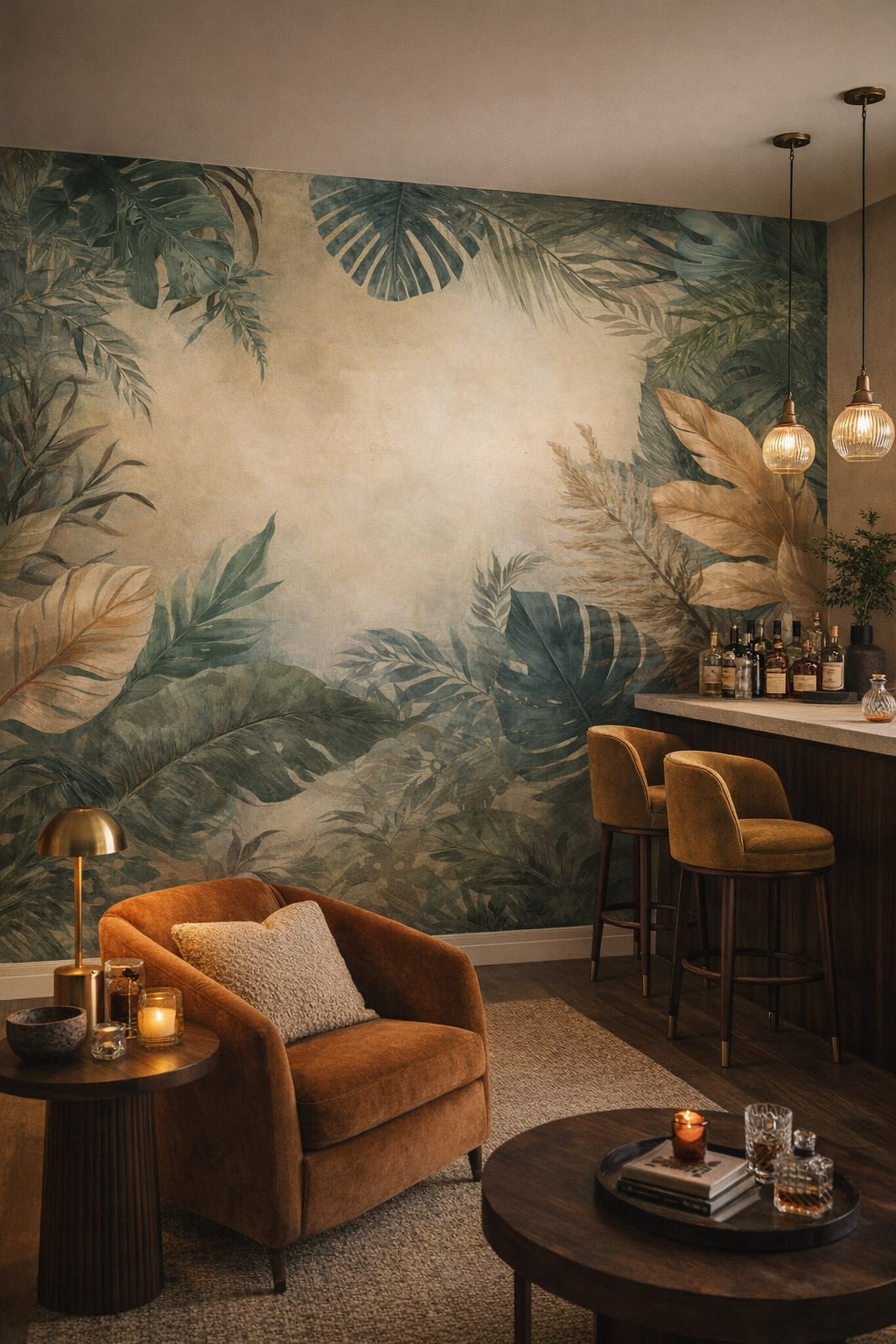 Tropical Modern white-green tropical foliage featuring monstera leaves - Wall Mural Peel and Stick Wallpaper for Tropical Modern Bar/Lounge.