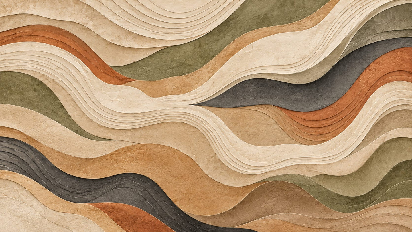 Textured organic Cream layered waves featuring sculpted layers - Wall Mural & Peel and Stick Wallpaper for Abstract Interiors and Premium Home Styling