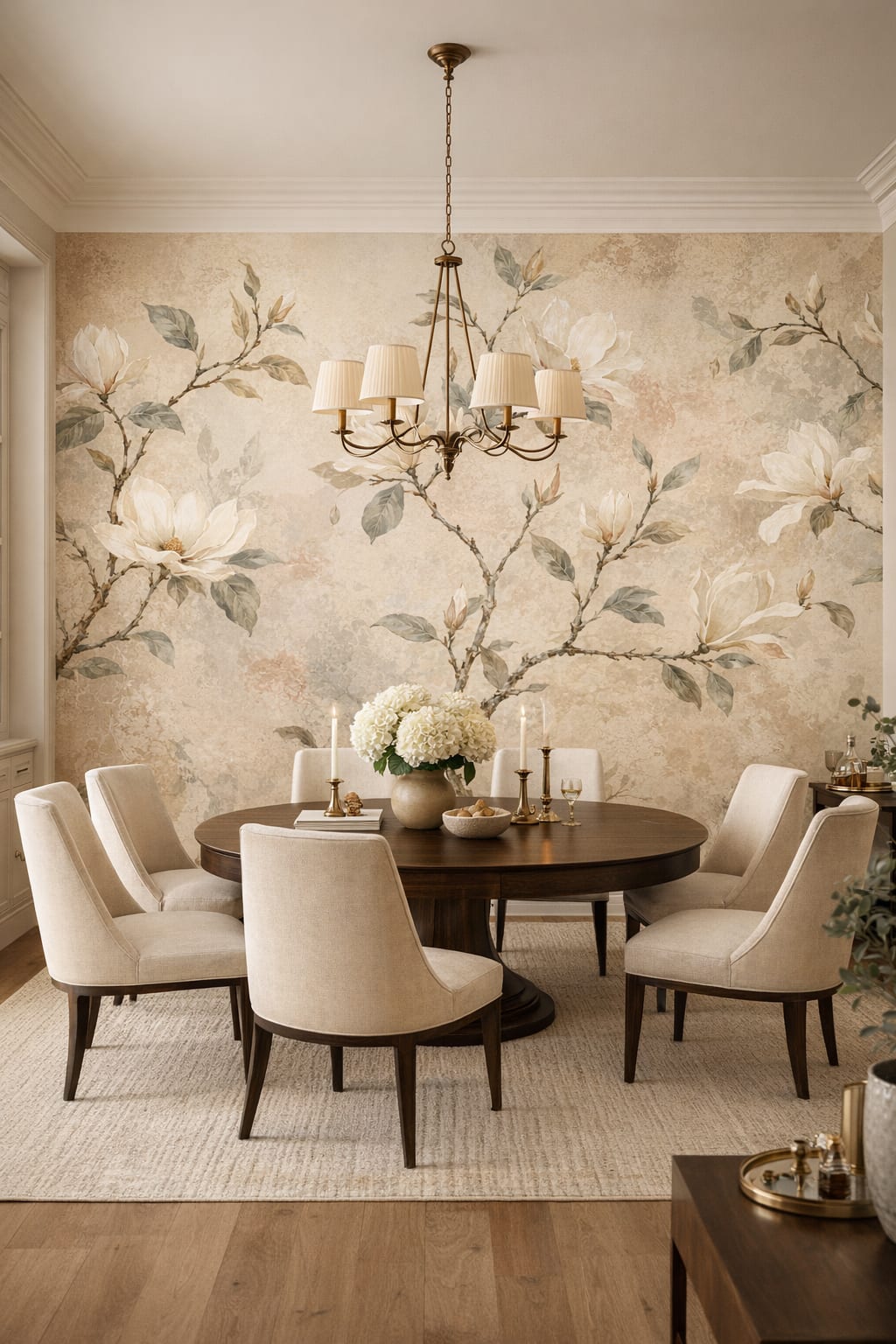 Modern Classic cream magnolia - Wall Mural Peel and Stick Wallpaper for Modern Classic Formal Dining Room.