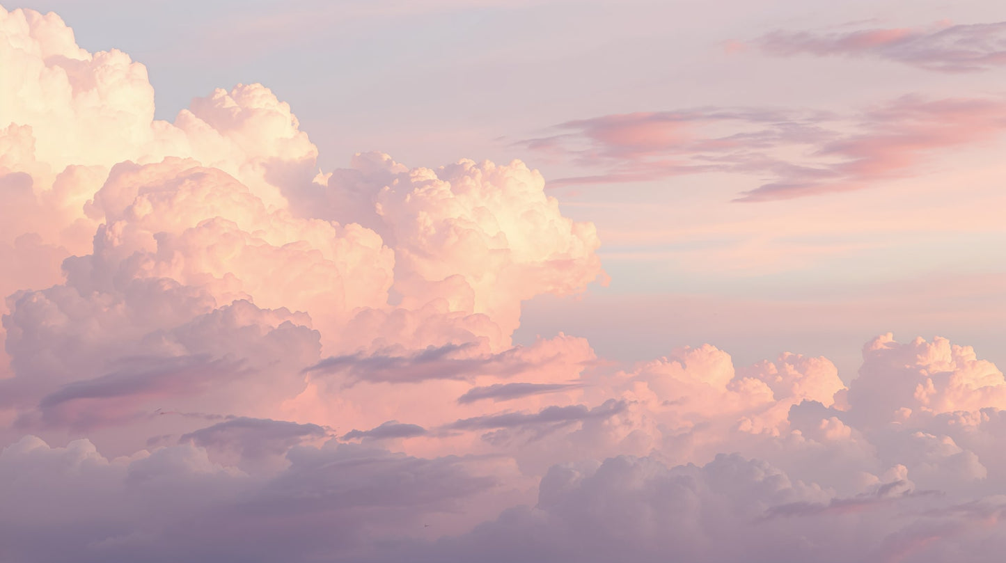 Ethereal Painterly Blush Pink Clouds featuring pastel sky and sunset glow - Wall Mural & Peel and Stick Wallpaper for Painterly Interiors and Premium Home Styling
