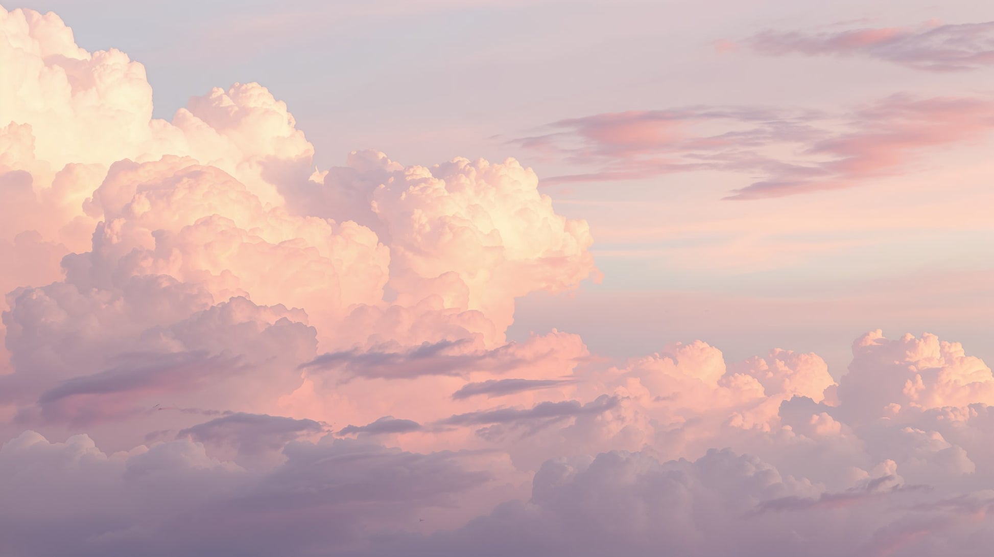 Ethereal Painterly Blush Pink Clouds featuring pastel sky and sunset glow - Wall Mural & Peel and Stick Wallpaper for Painterly Interiors and Premium Home Styling