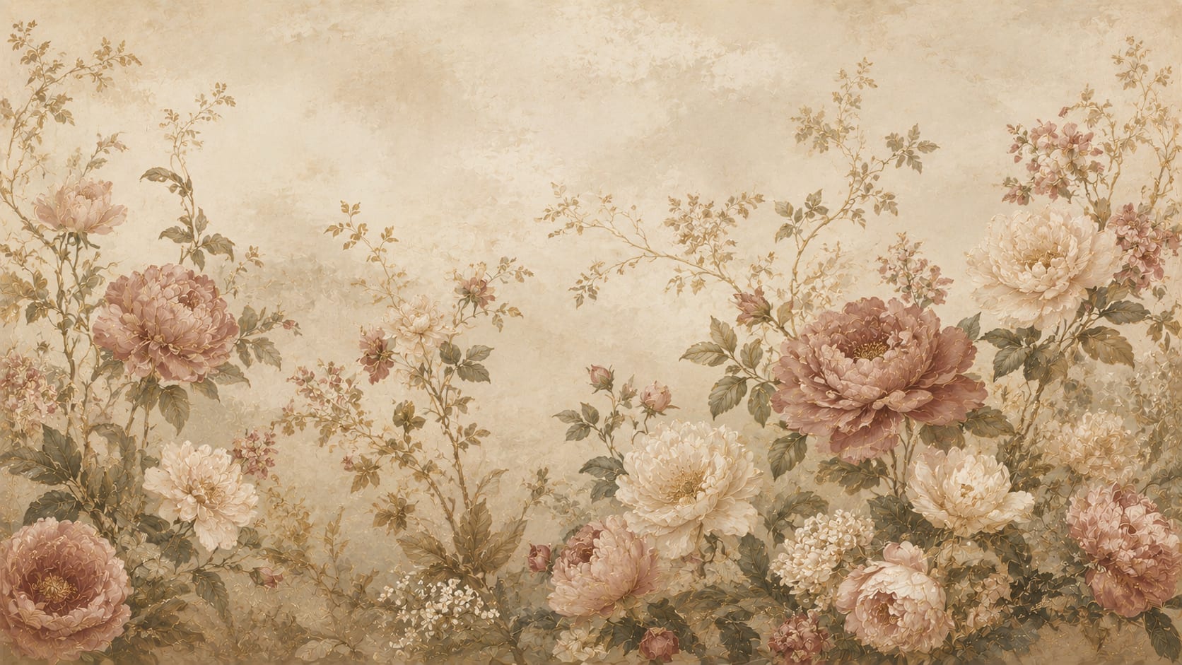 Refined romantic Beige floral blossoms featuring floral detail - Wall Mural & Peel and Stick Wallpaper for Painterly Interiors and Premium Home Styling