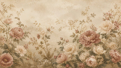 Refined romantic Beige floral blossoms featuring floral detail - Wall Mural & Peel and Stick Wallpaper for Painterly Interiors and Premium Home Styling