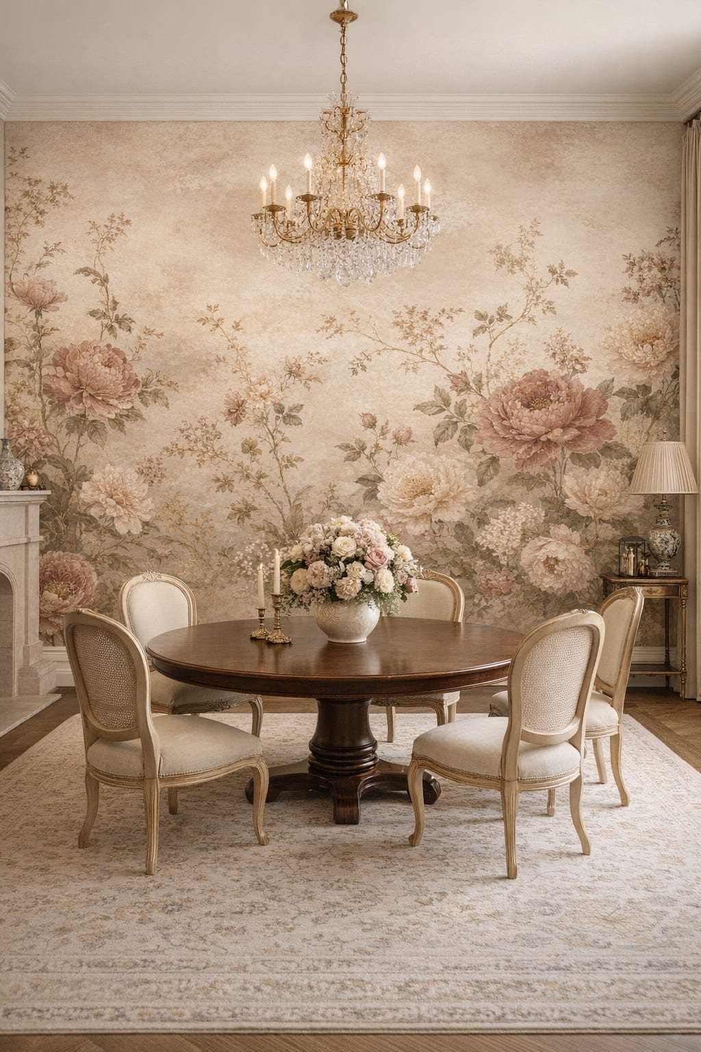 Parisian gold floral blossoms - Wall Mural Peel and Stick Wallpaper for Parisian Formal Dining Room.
