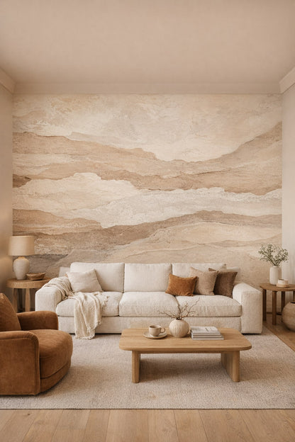Organic Modern cream stone texture - Wall Mural Peel and Stick Wallpaper for Organic Modern Living Room.
