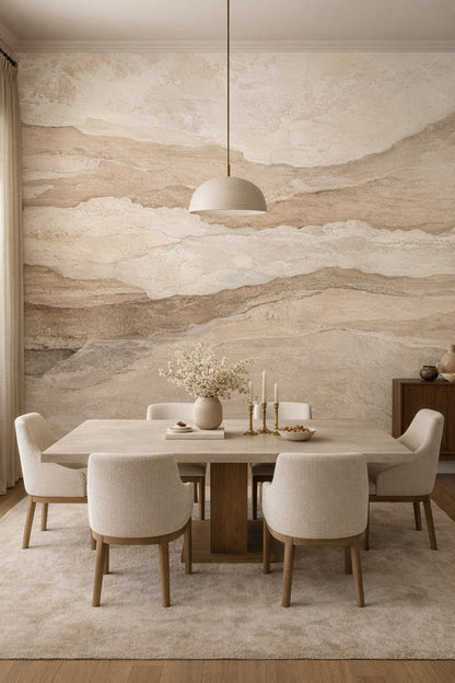 Quiet luxury greige stone texture - Wall Mural Peel and Stick Wallpaper for Quiet Luxury Formal Dining Room.