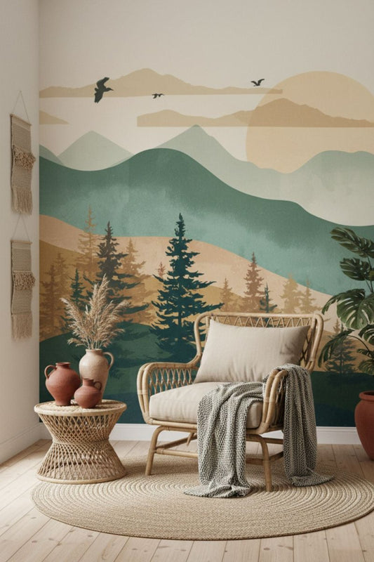 Alpine View - Rustic Forest Accent Wall Mural Wallpaper - Recoat