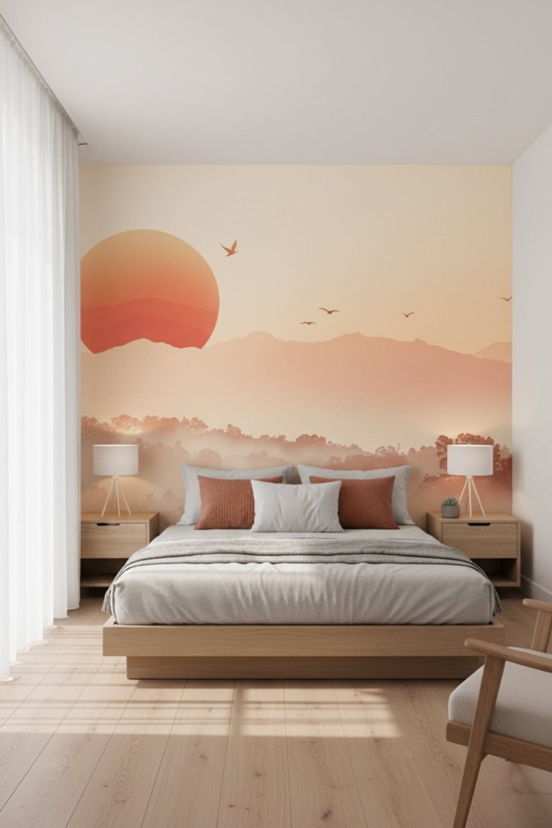 Amber Horizon - Japanese Landscape Accent Wall Mural Wallpaper - Recoat