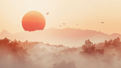 Amber Horizon - Japanese Landscape Accent Wall Mural Wallpaper - Recoat