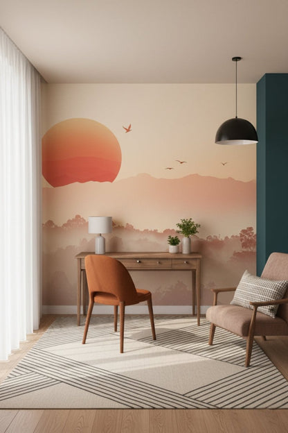 Amber Horizon - Japanese Landscape Accent Wall Mural Wallpaper - Recoat