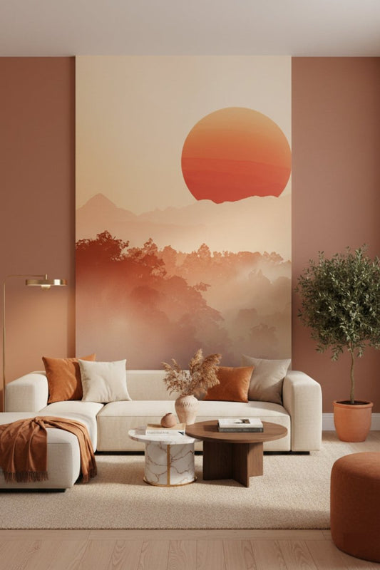 Amber Horizon - Japanese Landscape Accent Wall Mural Wallpaper - Recoat