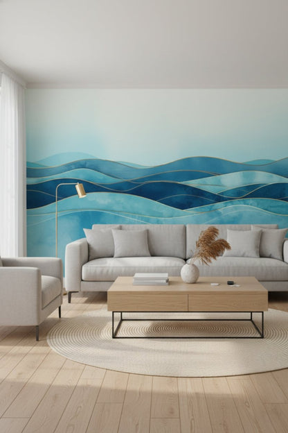 Aqua Flow - Blue Abstract Accent Wall Mural Wallpaper - Recoat