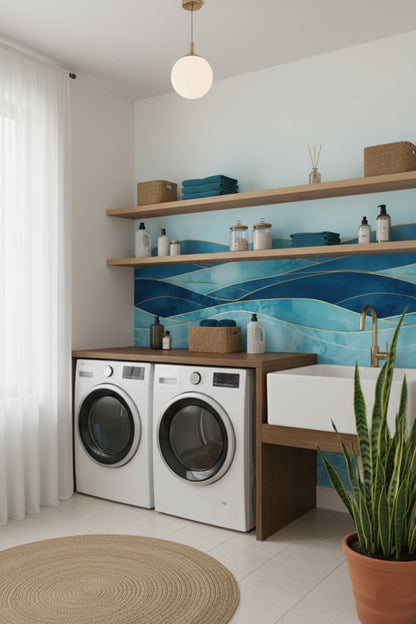 Aqua Flow - Blue Abstract Accent Wall Mural Wallpaper - Recoat