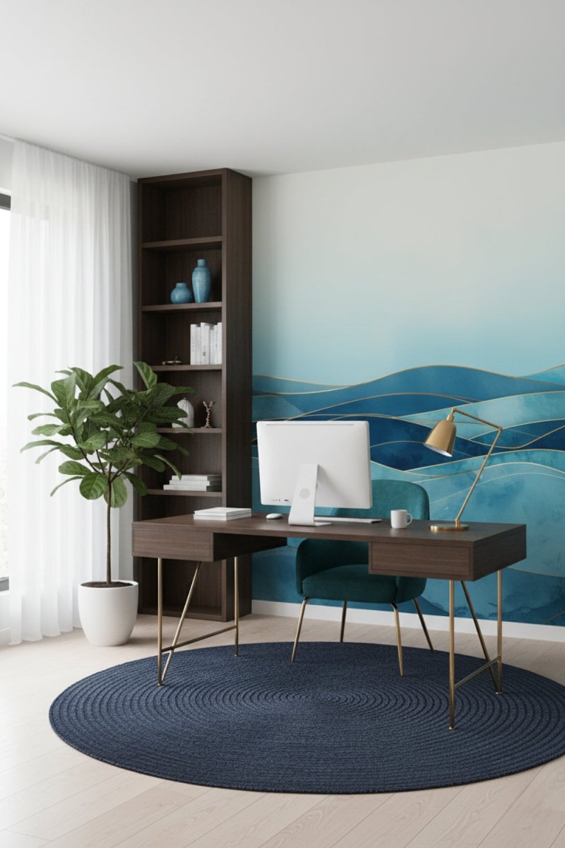 Aqua Flow - Blue Abstract Accent Wall Mural Wallpaper - Recoat